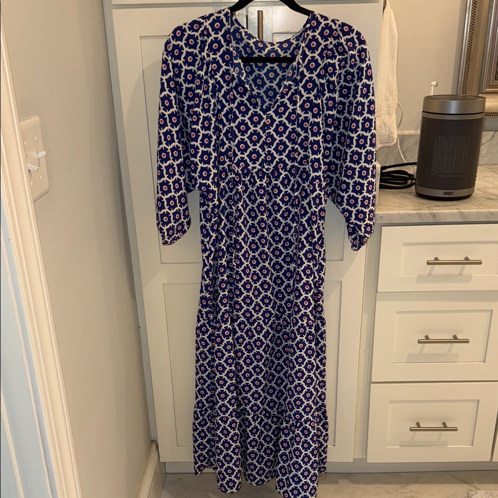 Amazon Navy Geometric Long Sleeve Dress
